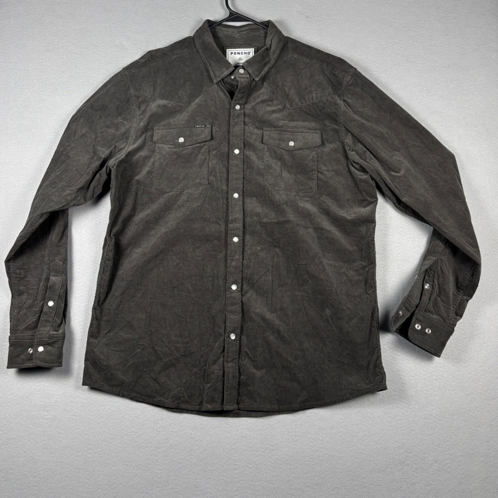 Poncho Slim Fit Western Corduroy Shirt Snap Front XXL Charcoal Gray